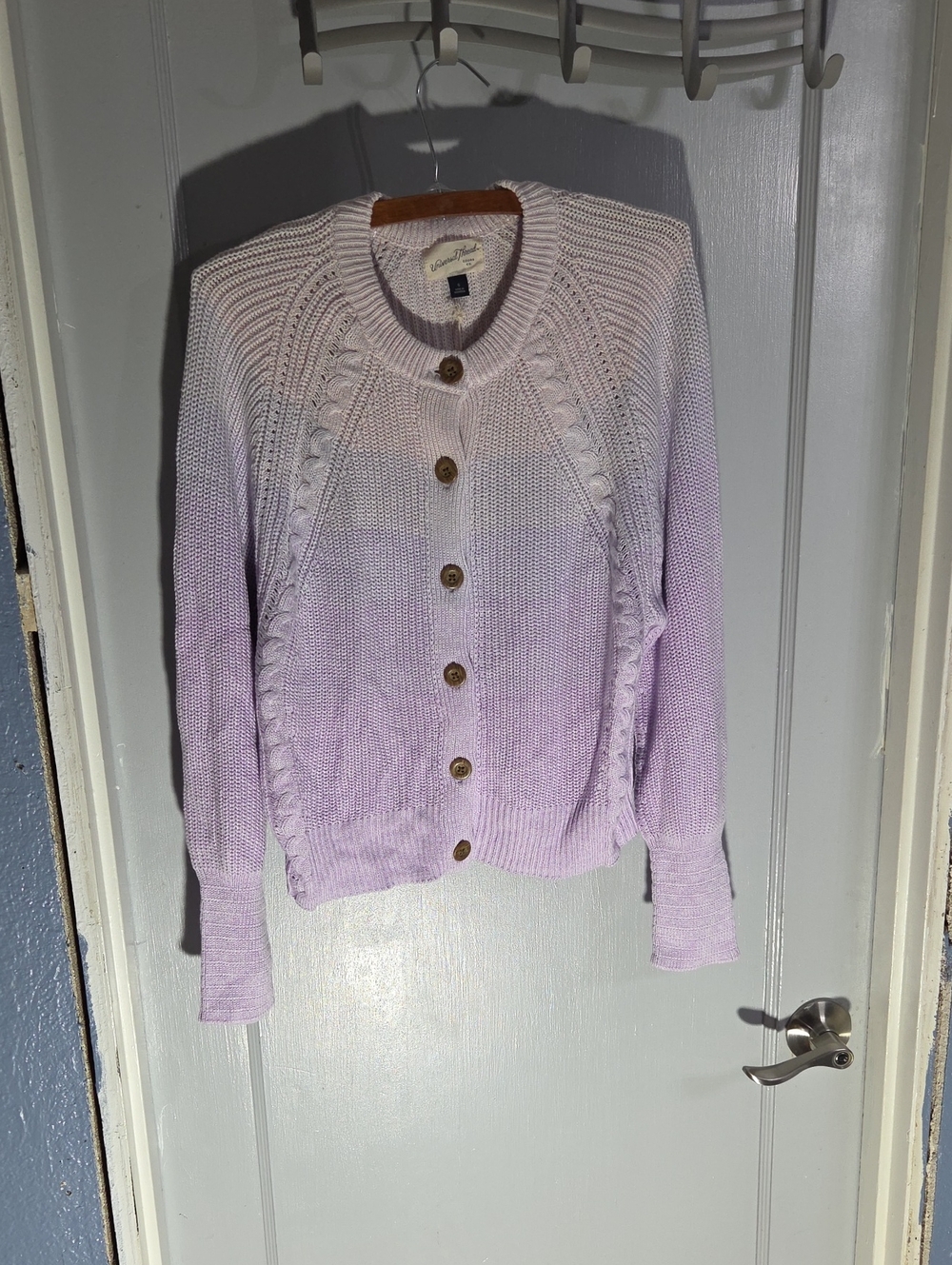 Universal Thread Light Lavender Ombre Cable Knit Button Cardigan
